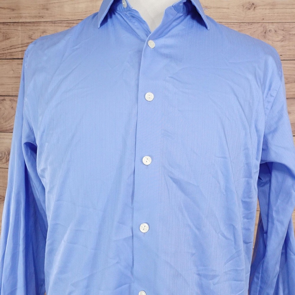 Kenneth Cole Reaction Dress Shirt Mens 16 32/33 Regular Fit Blue Wrinkle Free